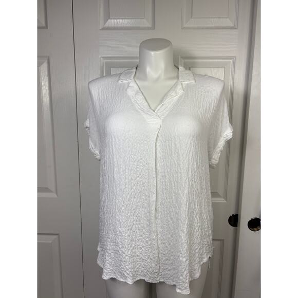 Jane & Delancey Women's Short Sleeve Tunic Top Large White Crinkle High Low Boho - Picture 1 of 6